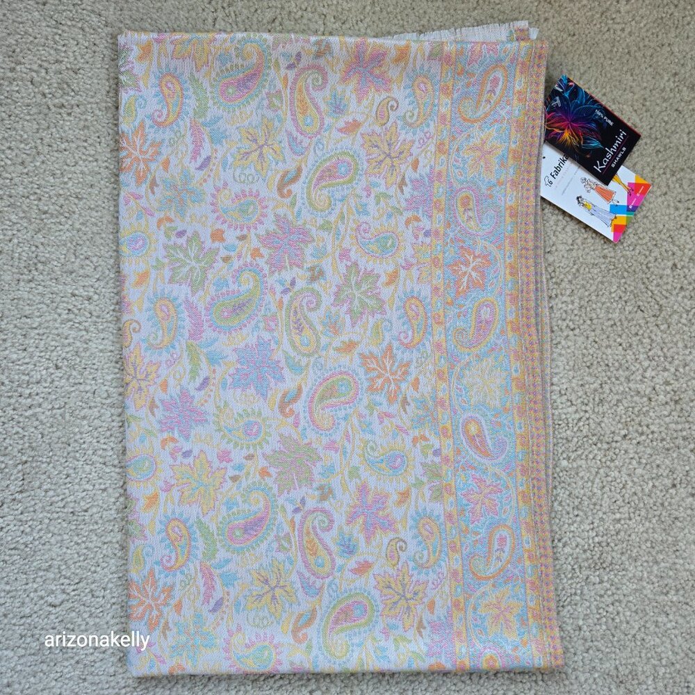 NWT Silk Modal Scarf Stole Wrap Pastel Paisley Leaves